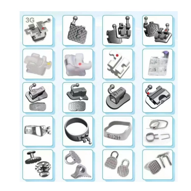 Различные виды стоматологических ортодонтических кронштейнов и аксессуаров