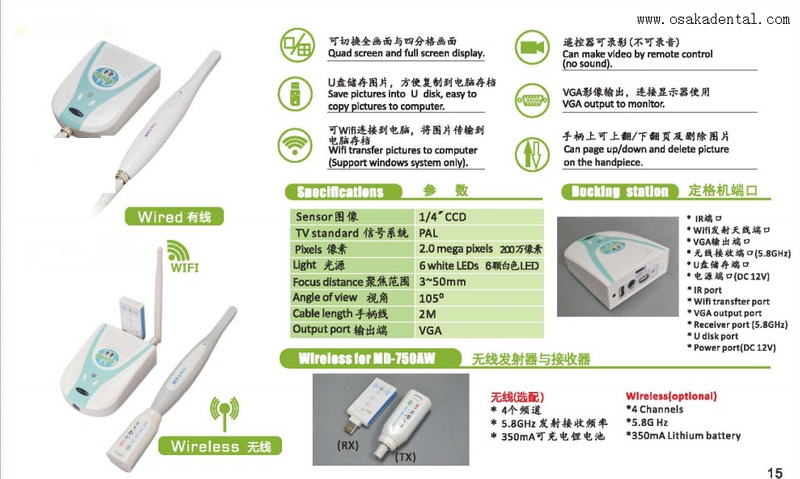 Стоматологическая оральная камера USB+VGA Wireless