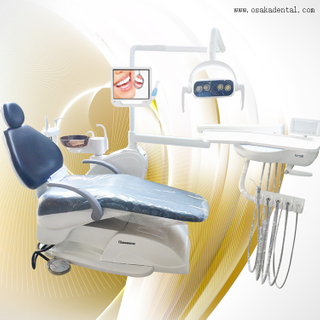 Стоматологическое кресло с 17-дюймовым монитором и оральной камерой, кожа PU черного цвета.