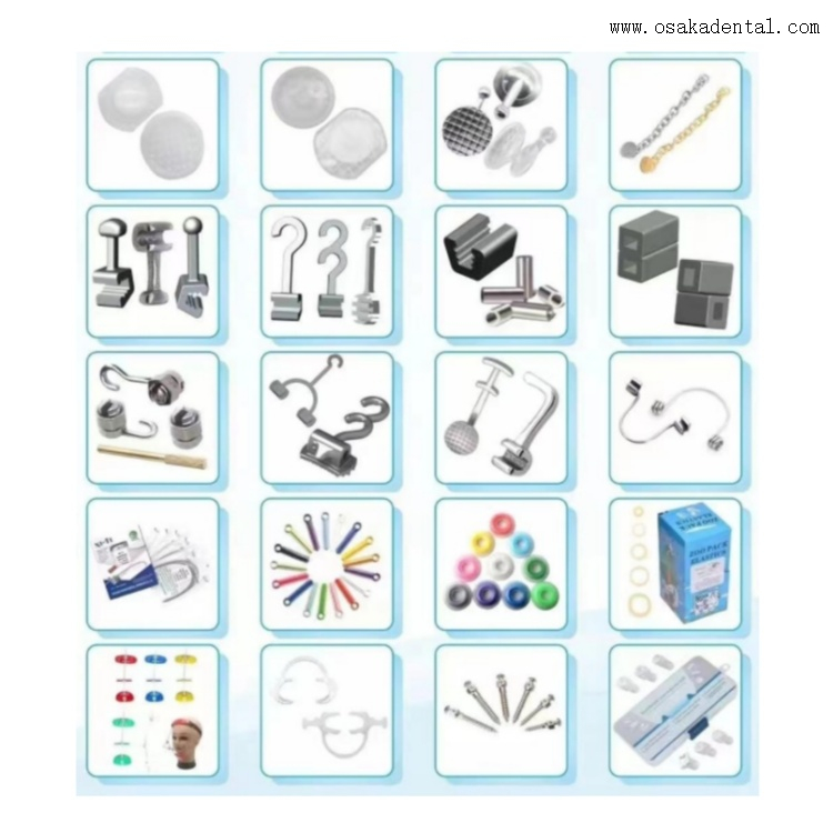 Различные виды стоматологических ортодонтических кронштейнов и аксессуаров