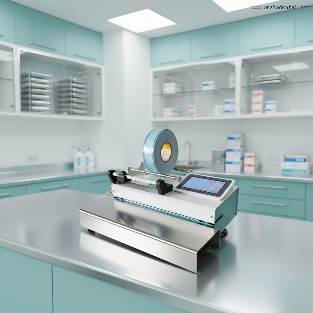 Стоматологическая автоматическая машина для запечатывания с функцией резки и печати. Машина для упаковки в пакеты для стоматологической стерилизации.