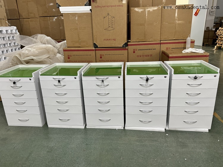 Стоматологическая мобильная тележка для инструментов с 5 ящиками и замком OSA-T5