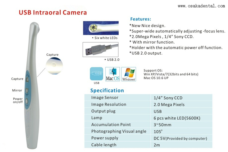 Стоматологическая USB-камера для полости рта белого + синего цвета