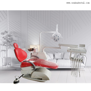 Стоматологическое кресло с красным цветом и светодиодной лампой