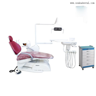 Стоматологическое кресло красного цвета со стоматологическим кабинетом для стоматологической клиники
